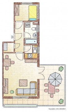 Grundrissbeispiel 2 Zimmerwohnung mit Dachterrasse und TG Platz in Top Lage